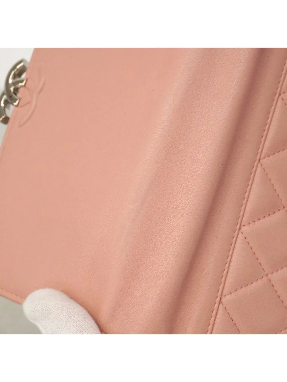 Chanel Shoulder Wallet Quilted Leather Pink Silver